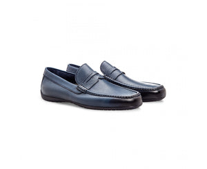 Blue deerskin loafer shoes