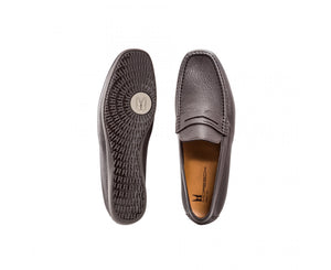 Dark brown deerskin loafer shoes