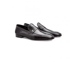 Black leather loafer shoes