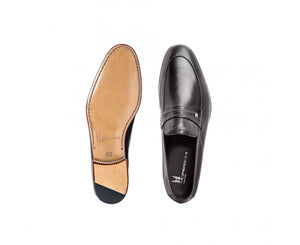 Black leather loafer shoes